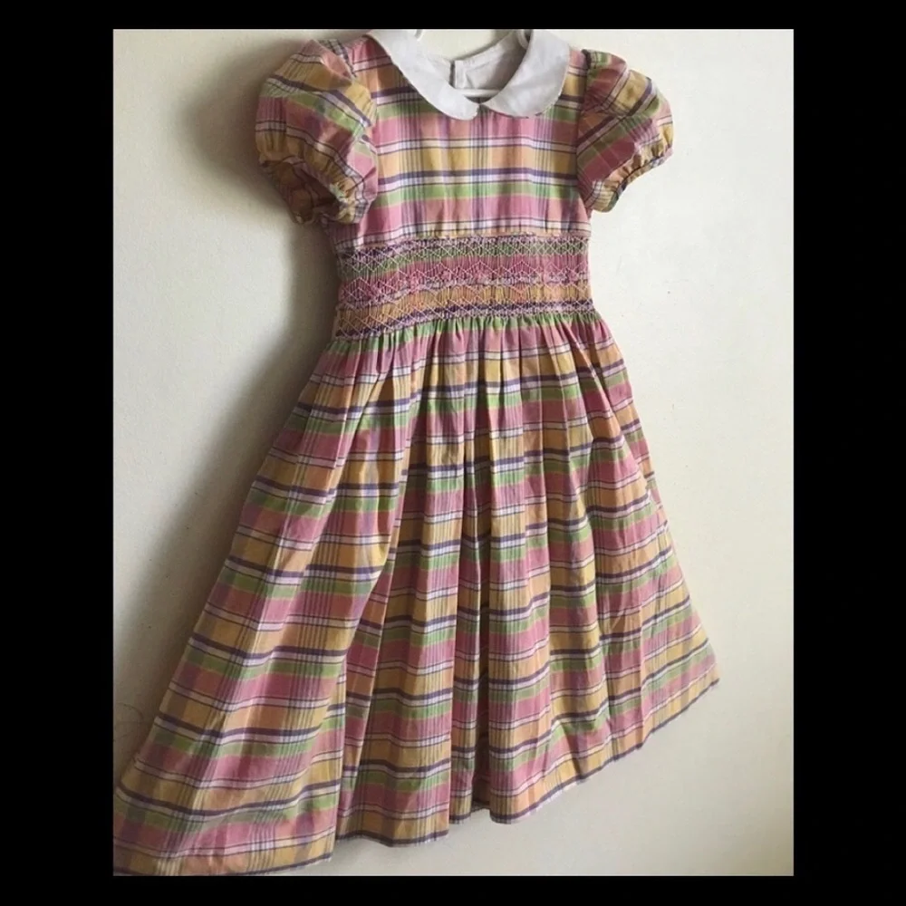 Rare Vintage 1980’s Hand Smocked Gingham Dress